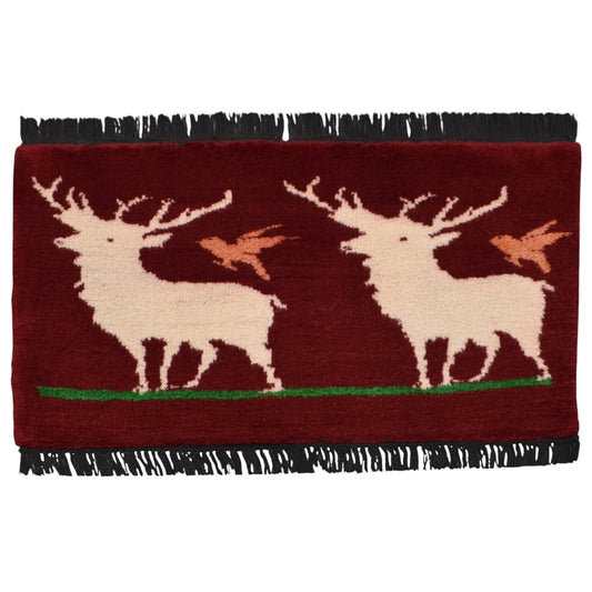 Kilim Antik El Dokuma Geyikli Kuşlu Yün Tülü Duvar Halısı 0661 - Yeni - Çok Renkli