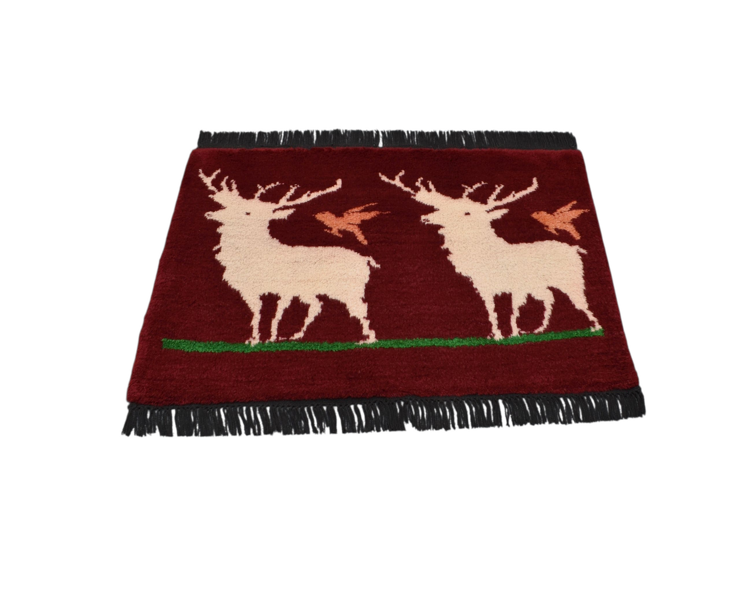 Kilim Antik El Dokuma Geyikli Kuşlu Yün Tülü Duvar Halısı 0661 - Yeni - Çok Renkli