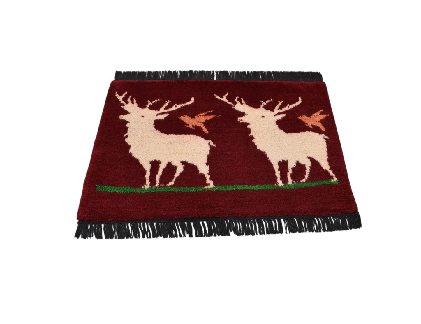 Kilim Antik El Dokuma Geyikli Kuşlu Yün Tülü Duvar Halısı 0661 - Yeni - Çok Renkli