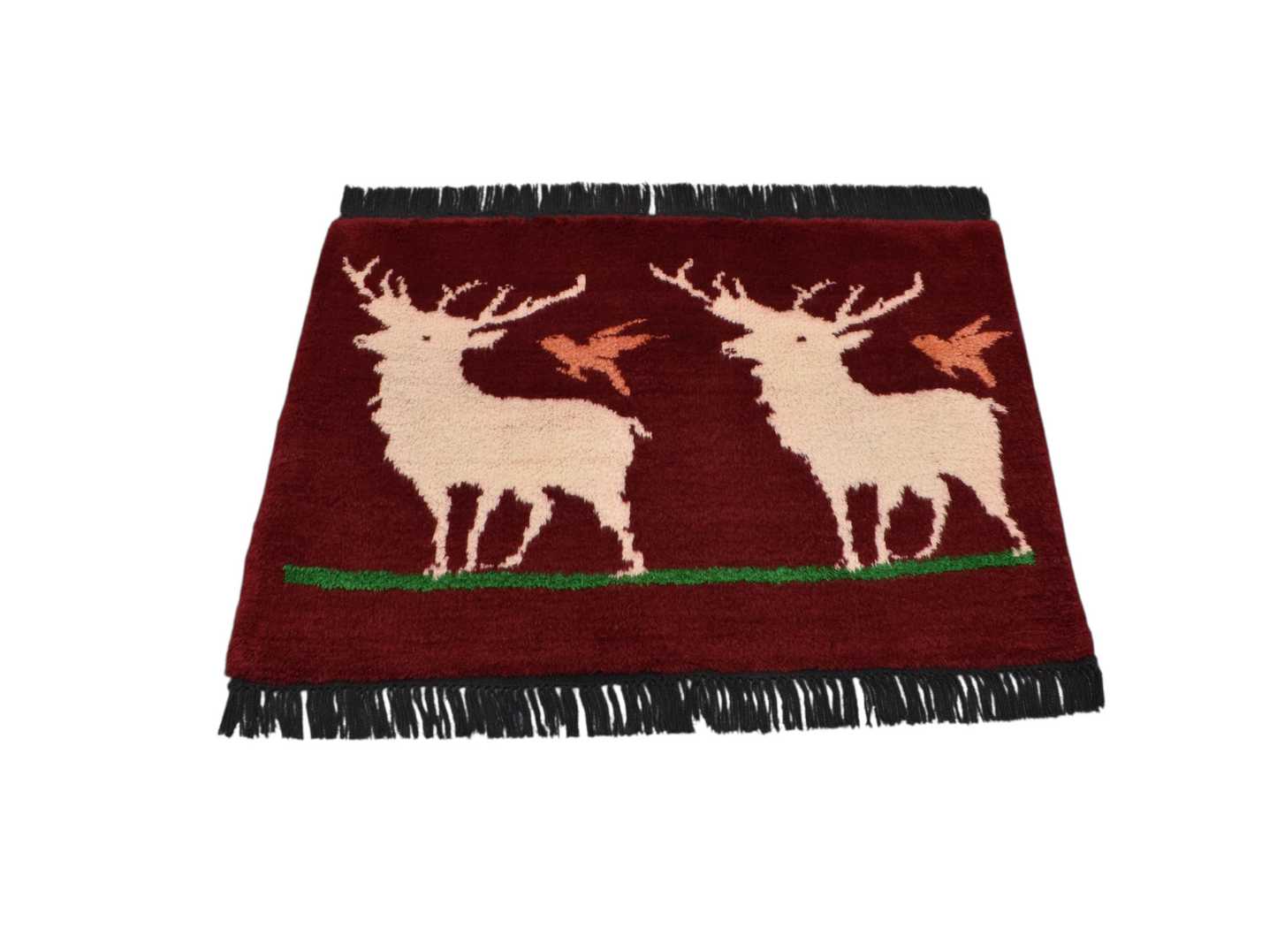 Kilim Antik El Dokuma Geyikli Kuşlu Yün Tülü Duvar Halısı 0661 - Yeni - Çok Renkli