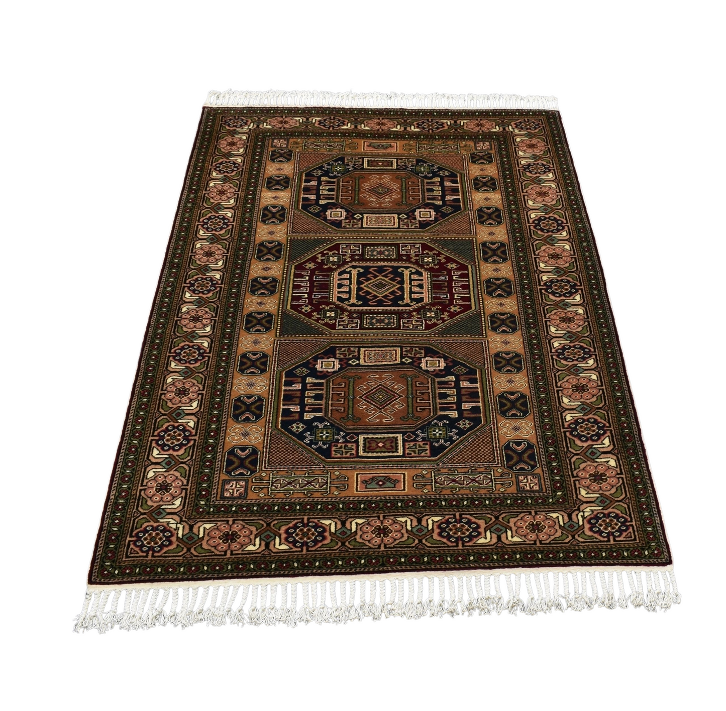 Kilim Antik El Dokuması Kareli Kazak Kayseri Yün Halı 0688 - Yeni - Çok Renkli