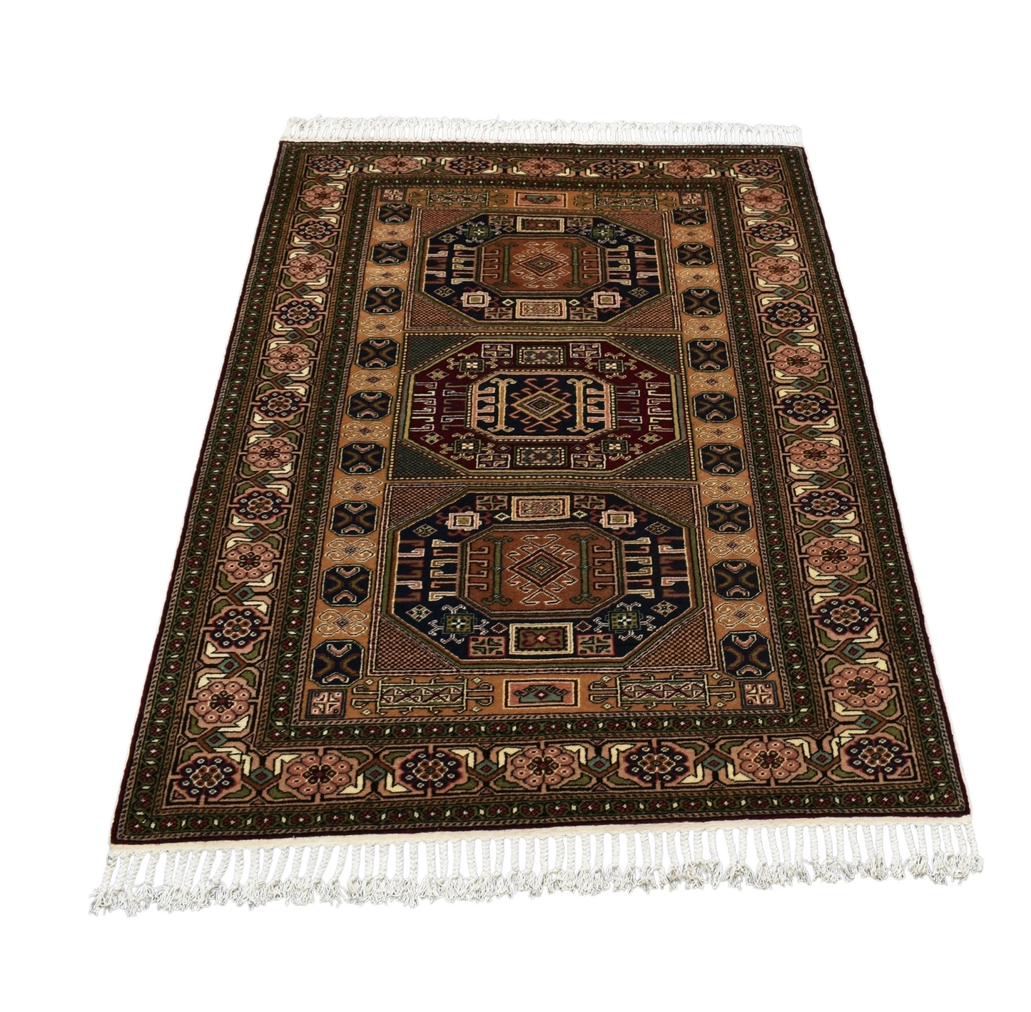 Kilim Antik El Dokuması Kareli Kazak Kayseri Yün Halı 0688 - Yeni - Çok Renkli