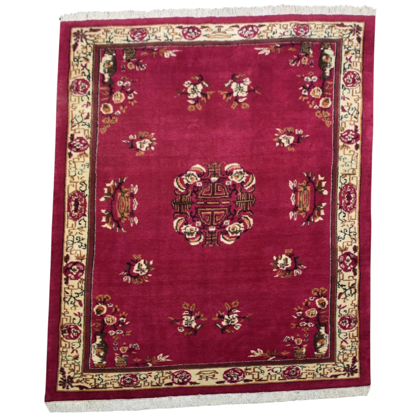 Kilim Antik El Dokuma Vazolu Çiçekli Sümerbank Tescilli Yün Salon Halısı 0695 - Yeni - Çok Renkli