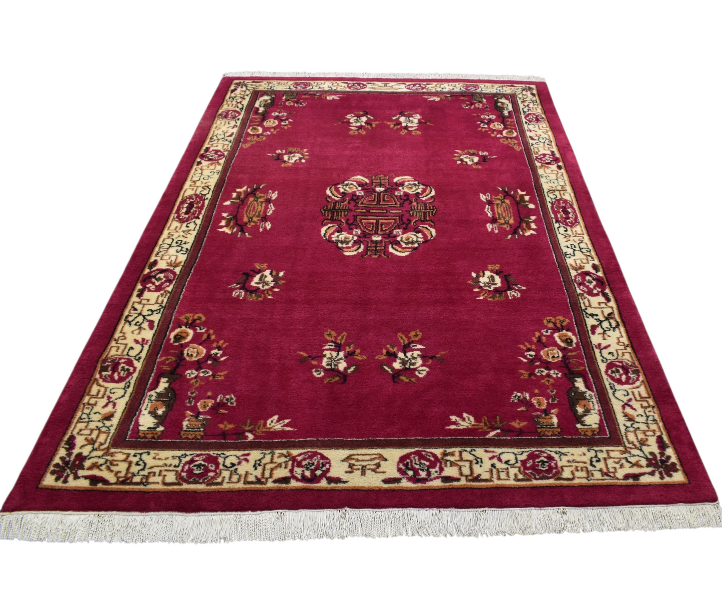 Kilim Antik El Dokuma Vazolu Çiçekli Sümerbank Tescilli Yün Salon Halısı 0695 - Yeni - Çok Renkli