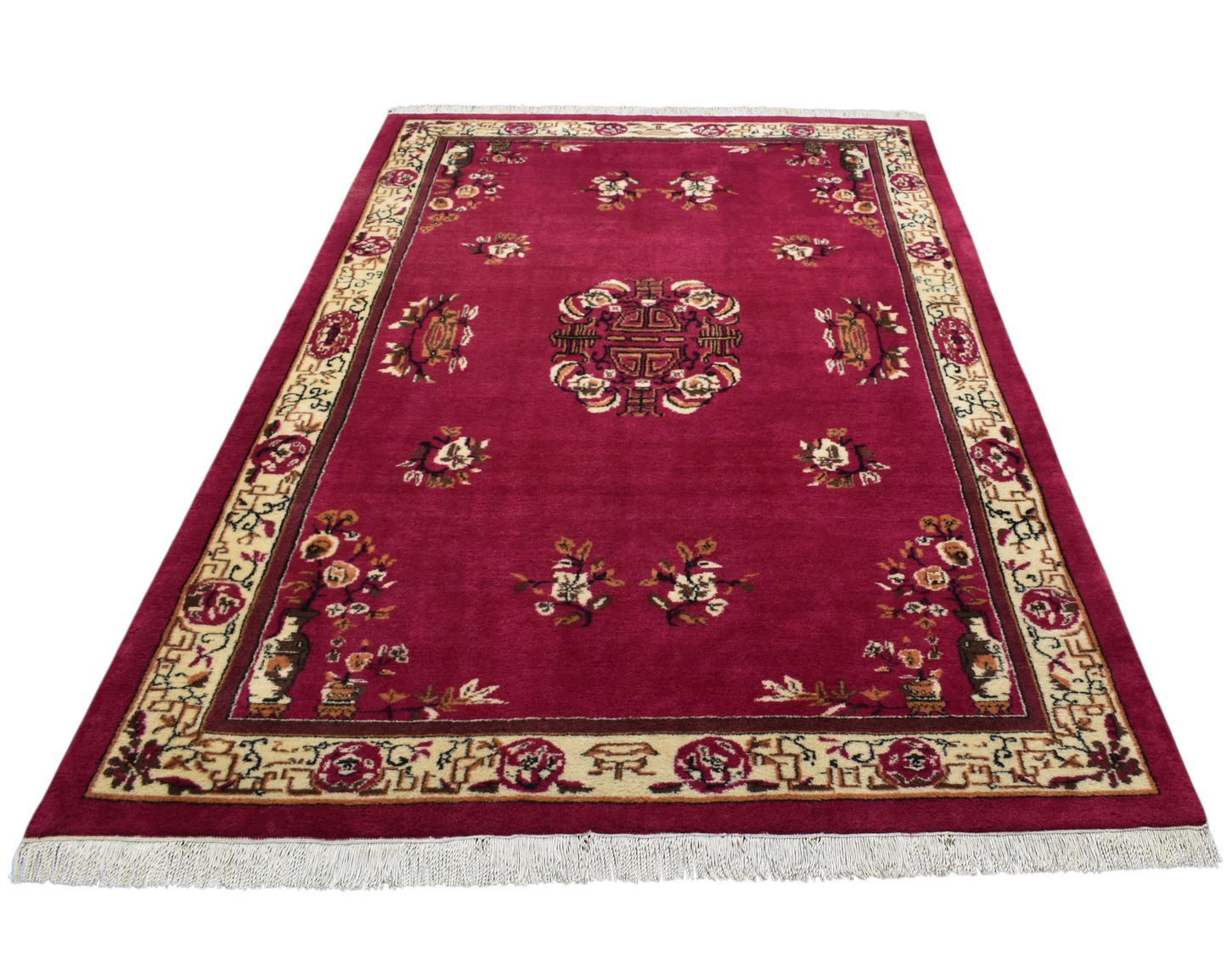 Kilim Antik El Dokuma Vazolu Çiçekli Sümerbank Tescilli Yün Salon Halısı 0695 - Yeni - Çok Renkli