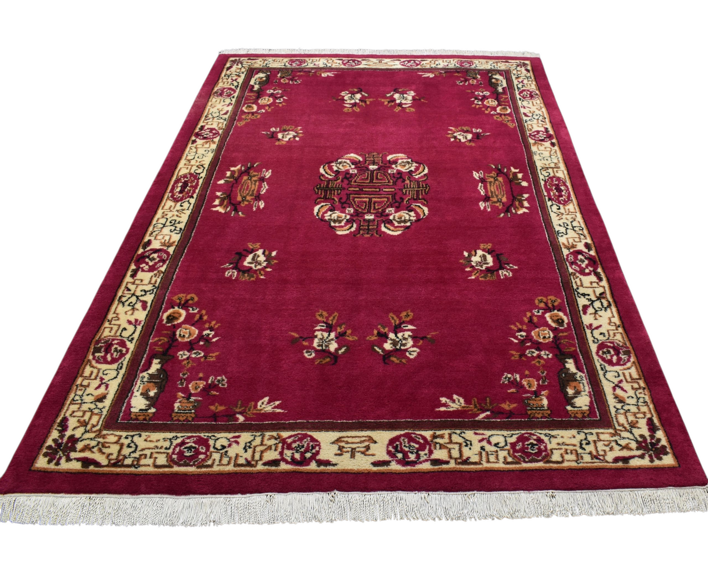 Kilim Antik El Dokuma Vazolu Çiçekli Sümerbank Tescilli Yün Salon Halısı 0695 - Yeni - Çok Renkli
