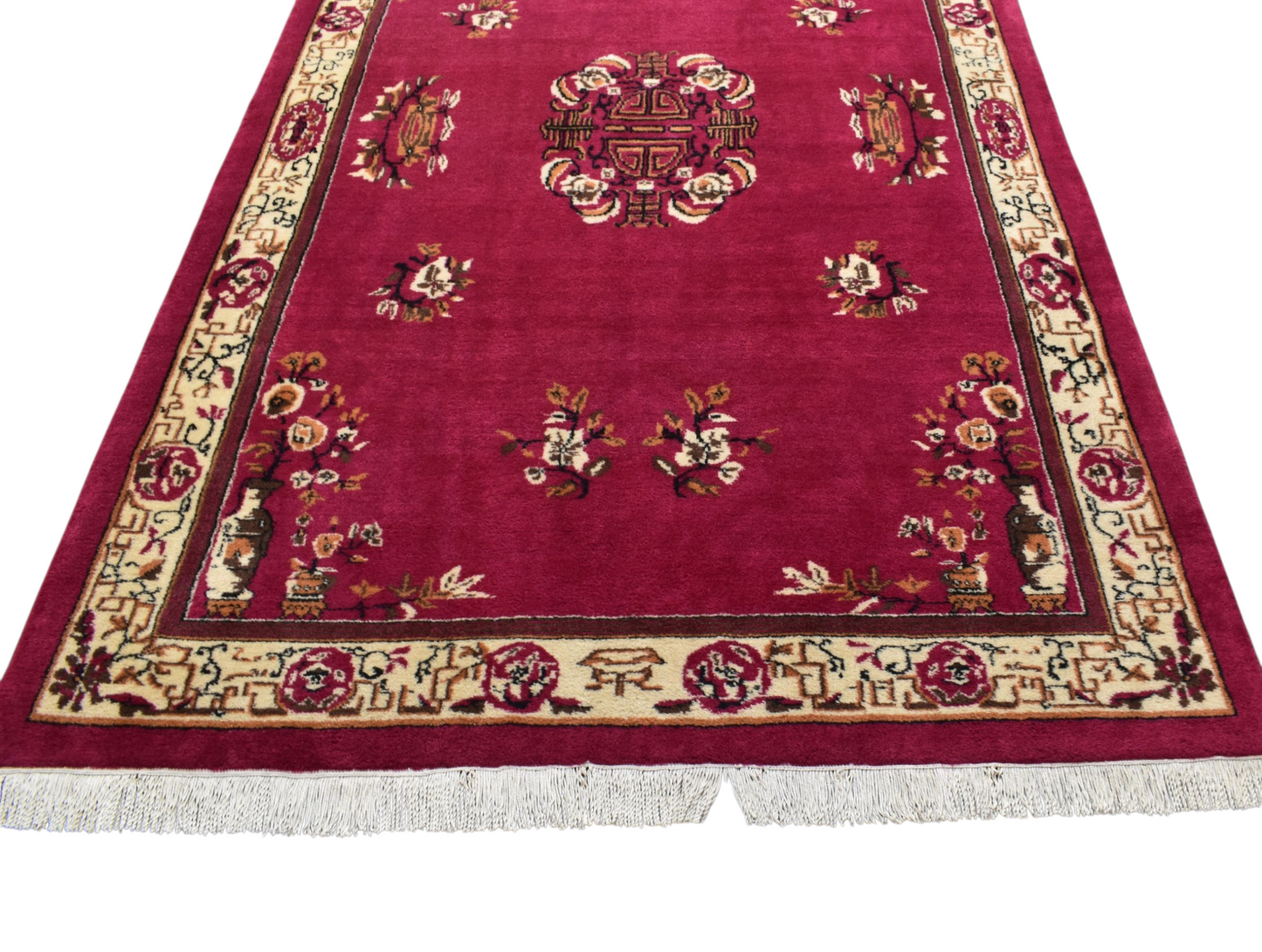 Kilim Antik El Dokuma Vazolu Çiçekli Sümerbank Tescilli Yün Salon Halısı 0695 - Yeni - Çok Renkli