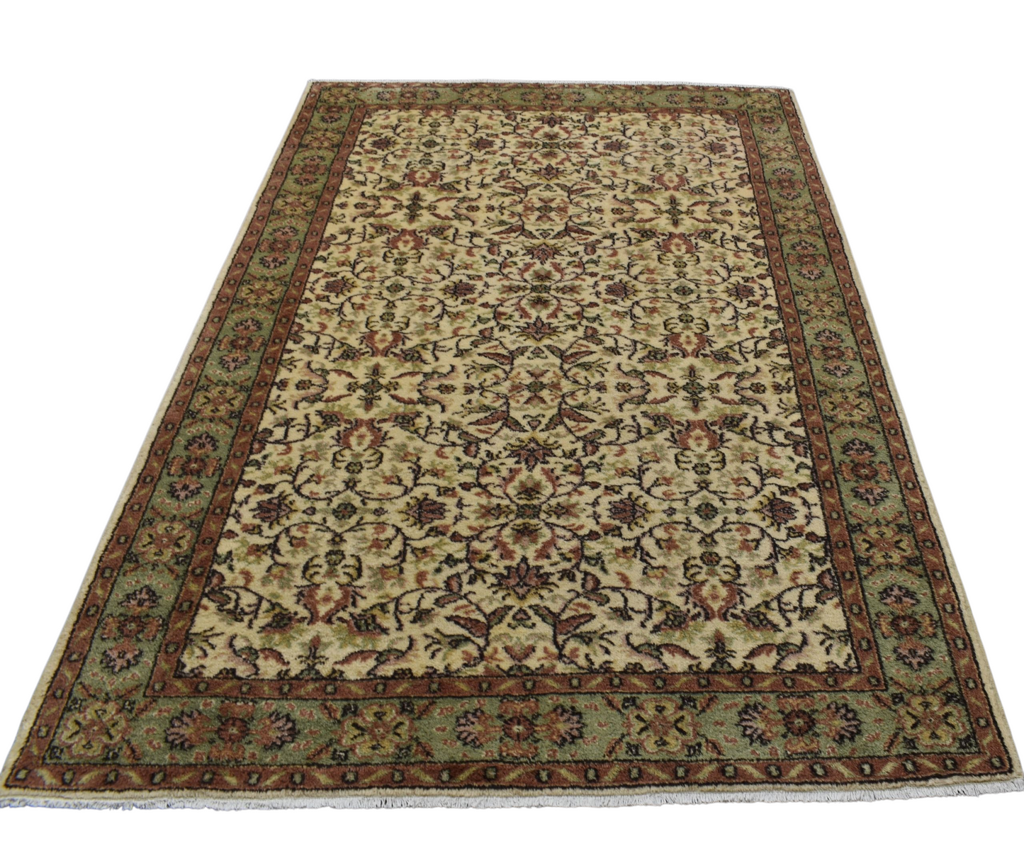 Kilim Antik El Dokuma Çiçekli Foça Yün Halı 0697 - Yeni - Krem Bej