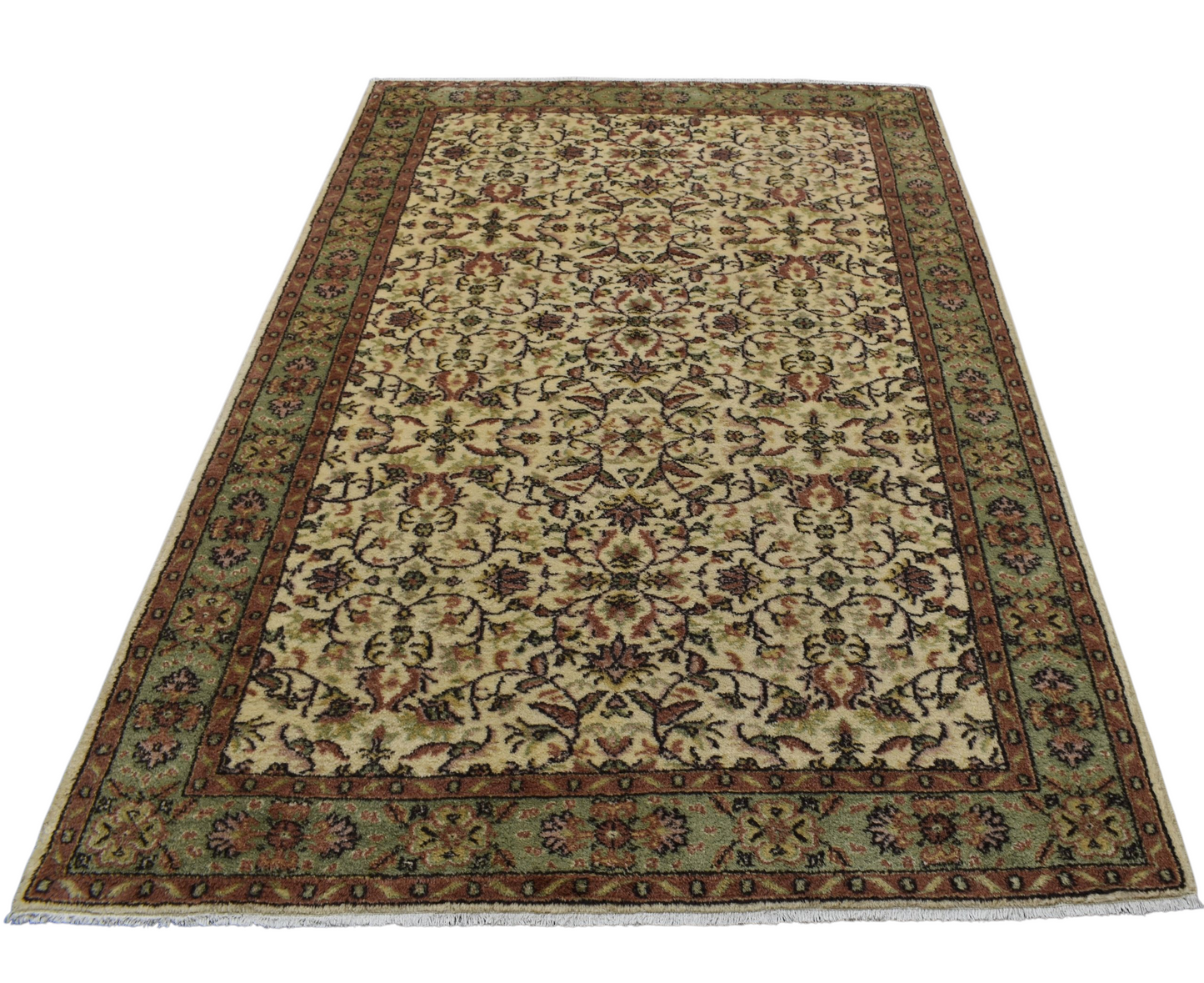 Kilim Antik El Dokuma Çiçekli Foça Yün Halı 0697 - Yeni - Krem Bej