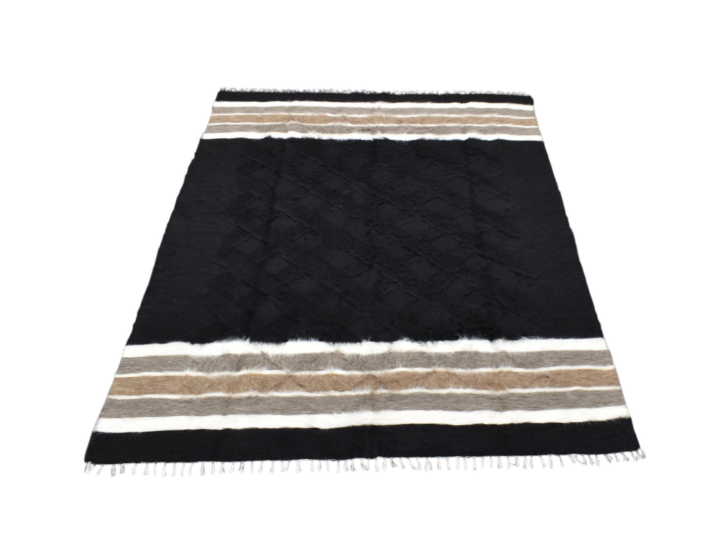 Kilim Antik El Dokuma Çift Kişilik Tiftik Yün Siirt Battaniyesi Kilim 0728 - Yeni - Siyah