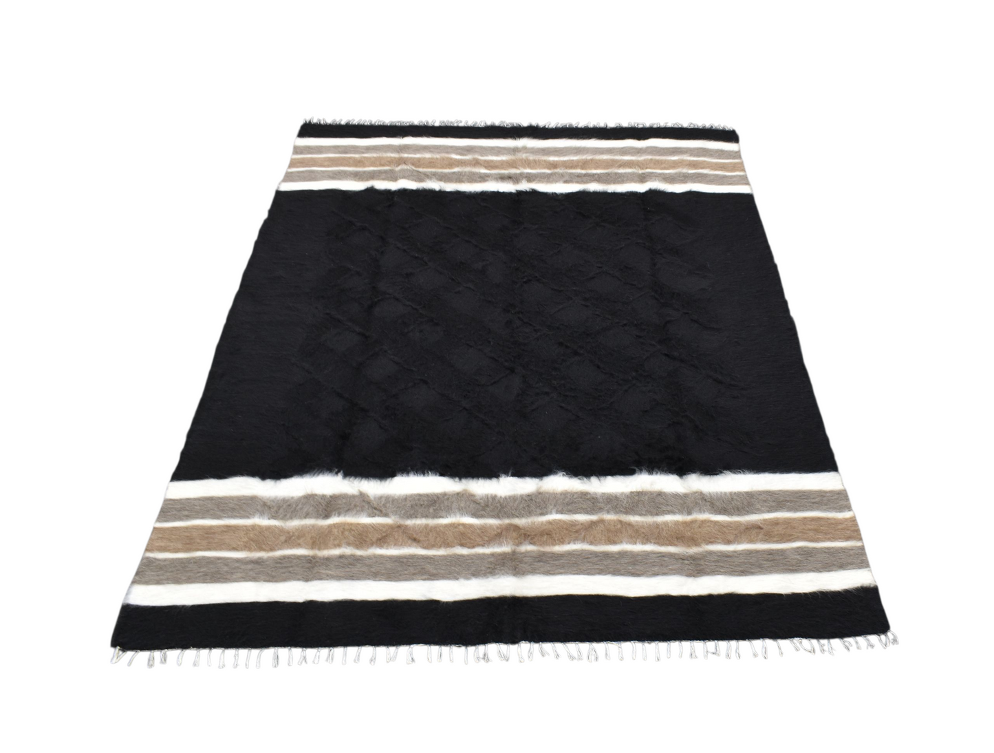 Kilim Antik El Dokuma Çift Kişilik Tiftik Yün Siirt Battaniyesi Kilim 0728 - Yeni - Siyah