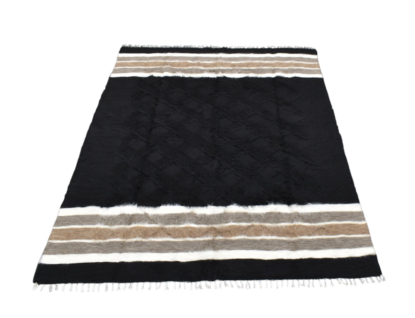 Kilim Antik El Dokuma Çift Kişilik Tiftik Yün Siirt Battaniyesi Kilim 0728 - Yeni - Siyah