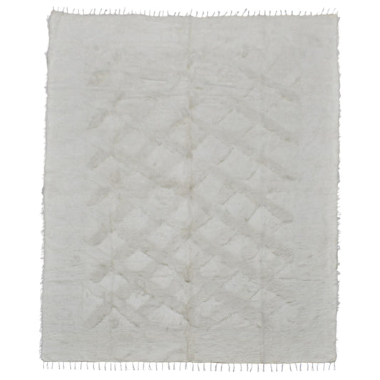 Kilim Antik El Dokuma Çift Kişilik Tiftik Yün Siirt Battaniyesi Kilim 0729 - Yeni - Beyaz