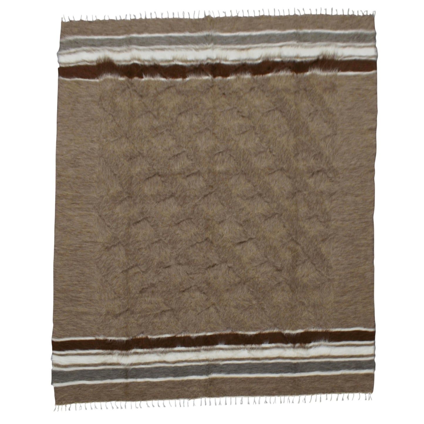 Kilim Antik El Dokuma Çift Kişilik Tiftik Yün Siirt Battaniyesi Kilim 0730 - Yeni - Sütlü Kahve