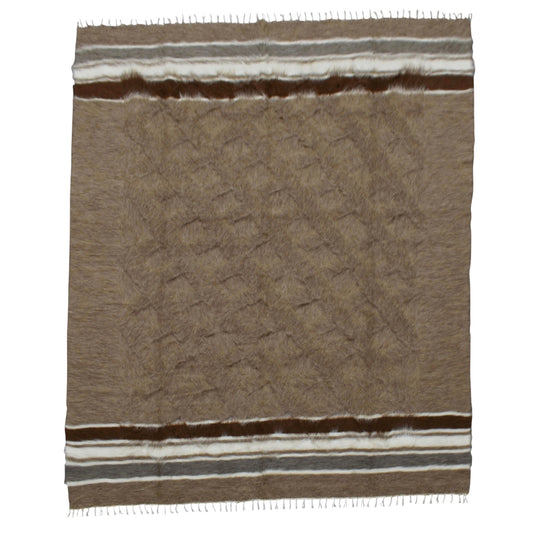 Kilim Antik El Dokuma Çift Kişilik Tiftik Yün Siirt Battaniyesi Kilim 0730 - Yeni - Sütlü Kahve