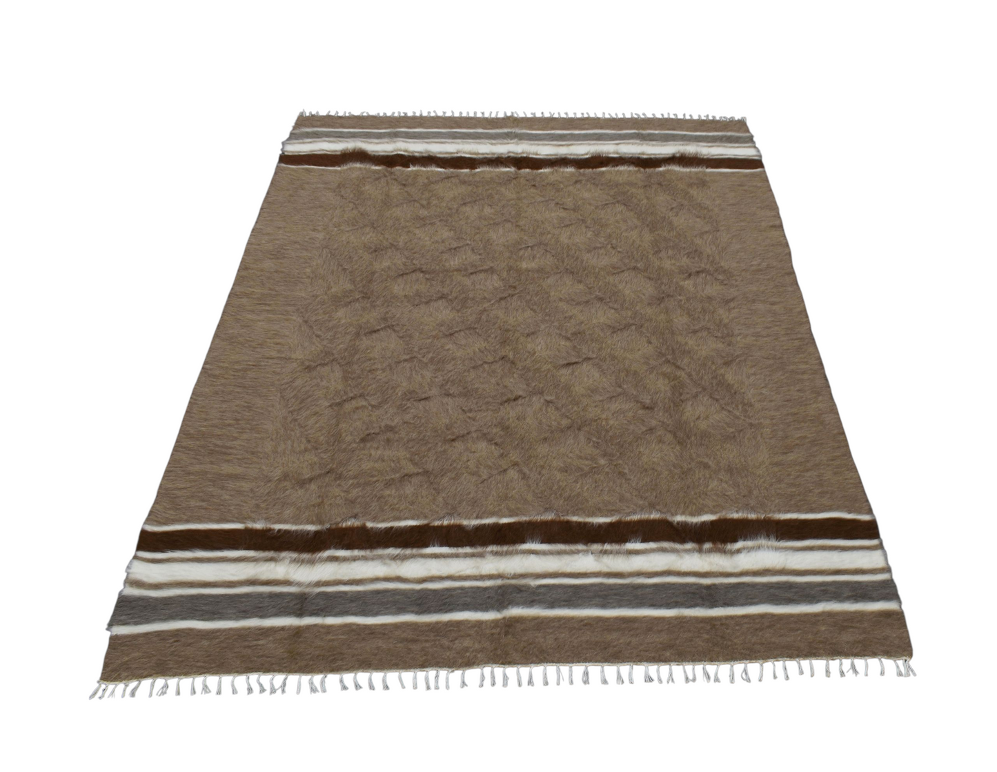 Kilim Antik El Dokuma Çift Kişilik Tiftik Yün Siirt Battaniyesi Kilim 0730 - Yeni - Sütlü Kahve