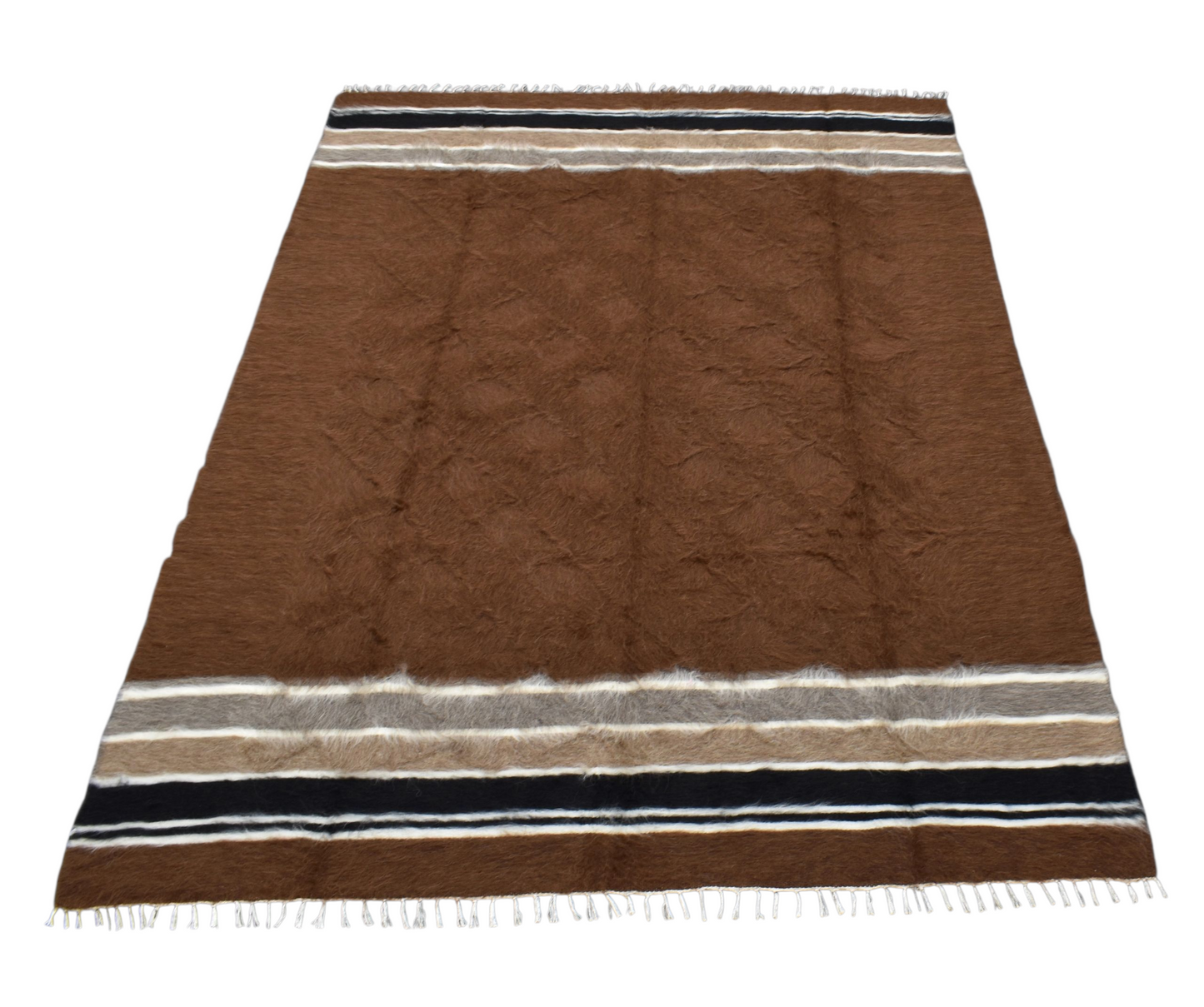 Kilim Antik El Dokuma Çift Kişilik Tiftik Yün Siirt Battaniyesi Kilim 0732 - Yeni - Kahverengi