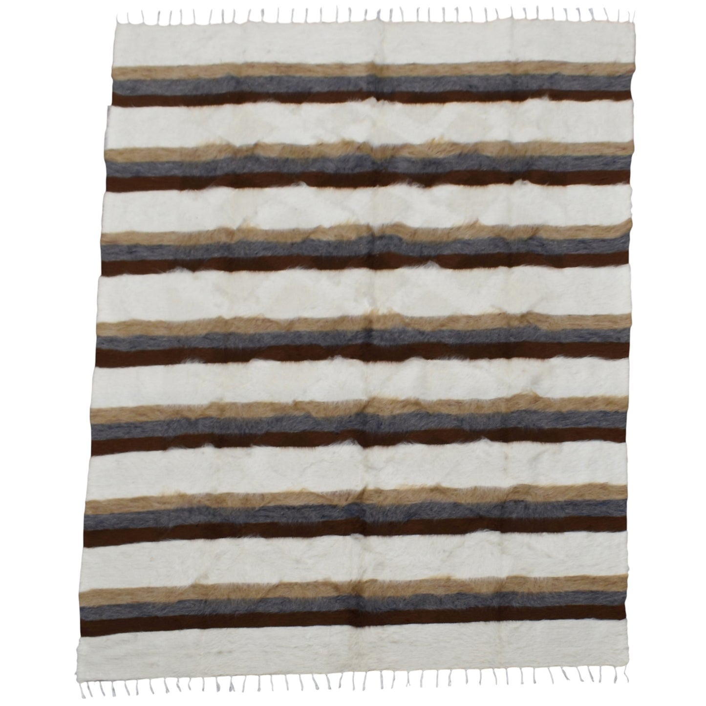 Kilim Antik El Dokuma Çizgili Çift Kişilik Tiftik Yün Siirt Battaniyesi Kilim 0733 - Yeni - Çok Renkli