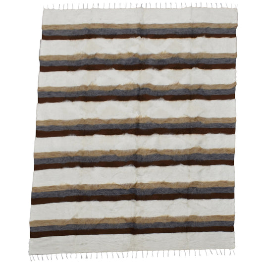 Kilim Antik El Dokuma Çizgili Çift Kişilik Tiftik Yün Siirt Battaniyesi Kilim 0733 - Yeni - Çok Renkli