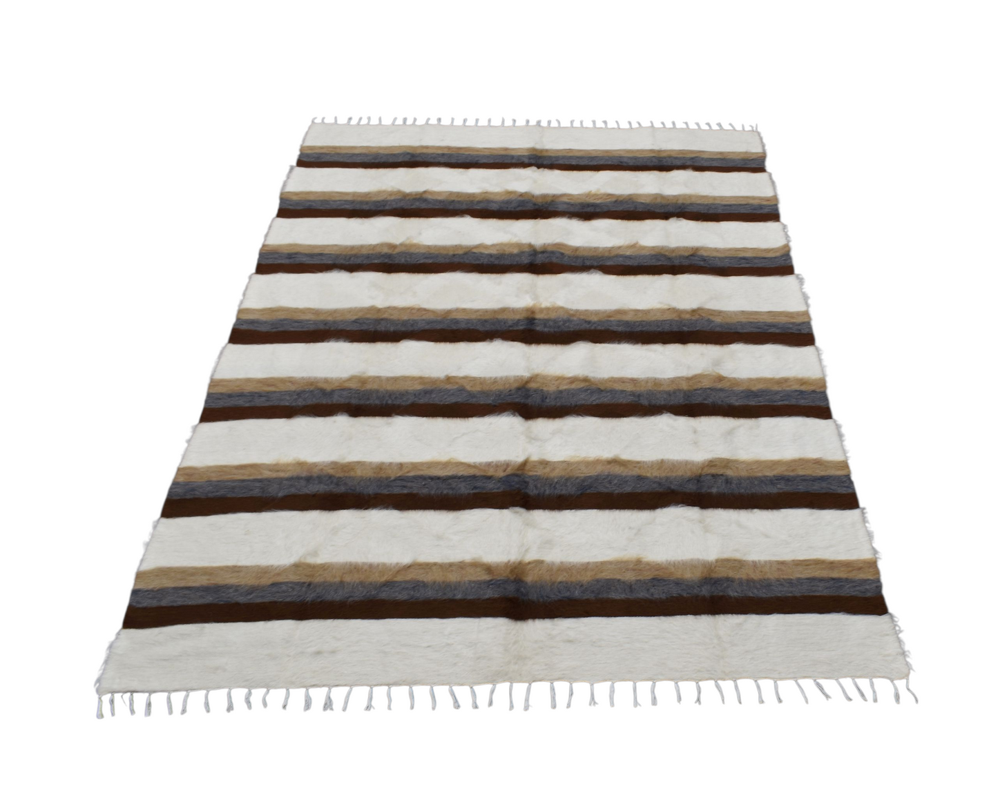 Kilim Antik El Dokuma Çizgili Çift Kişilik Tiftik Yün Siirt Battaniyesi Kilim 0733 - Yeni - Çok Renkli