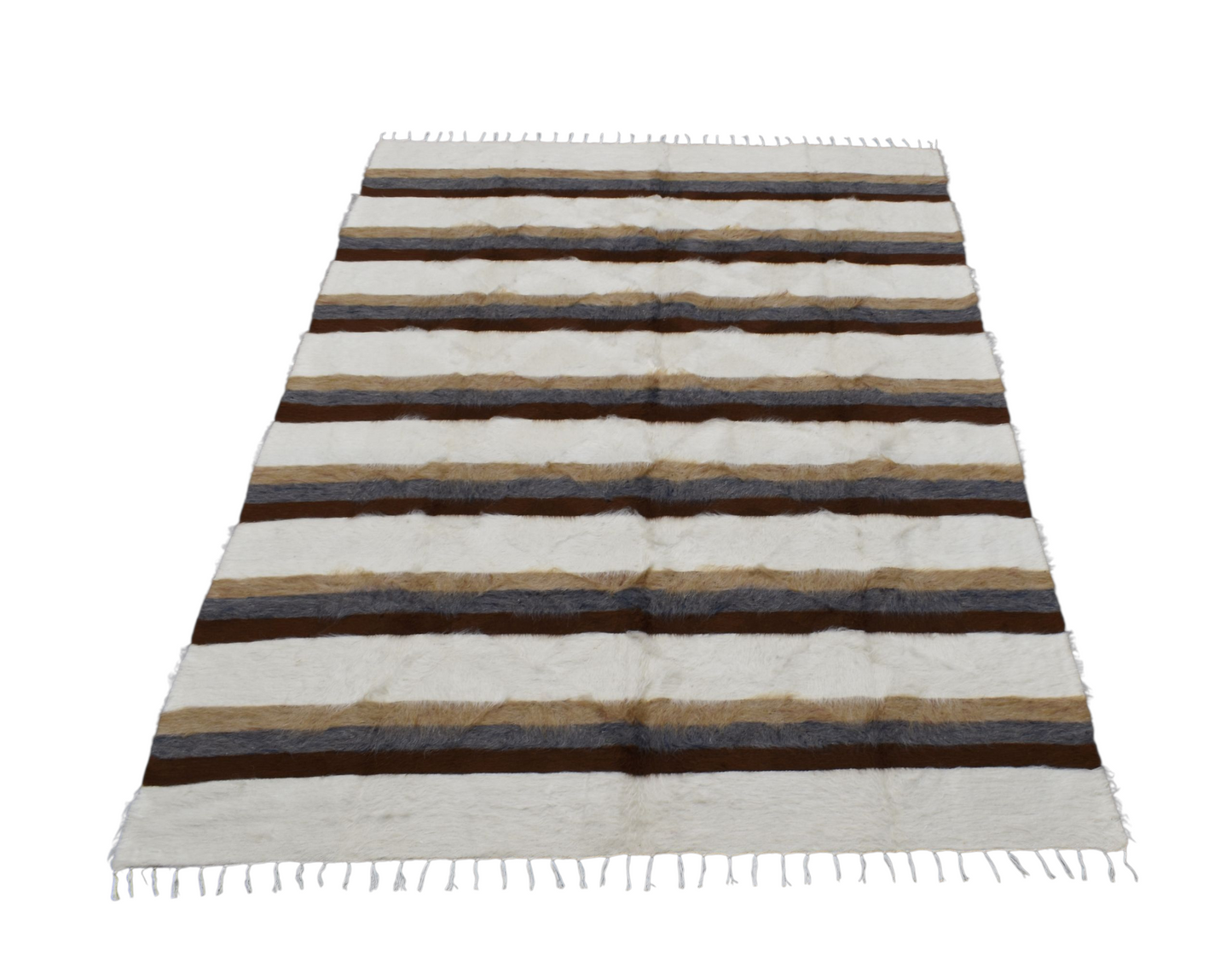 Kilim Antik El Dokuma Çizgili Çift Kişilik Tiftik Yün Siirt Battaniyesi Kilim 0733 - Yeni - Çok Renkli