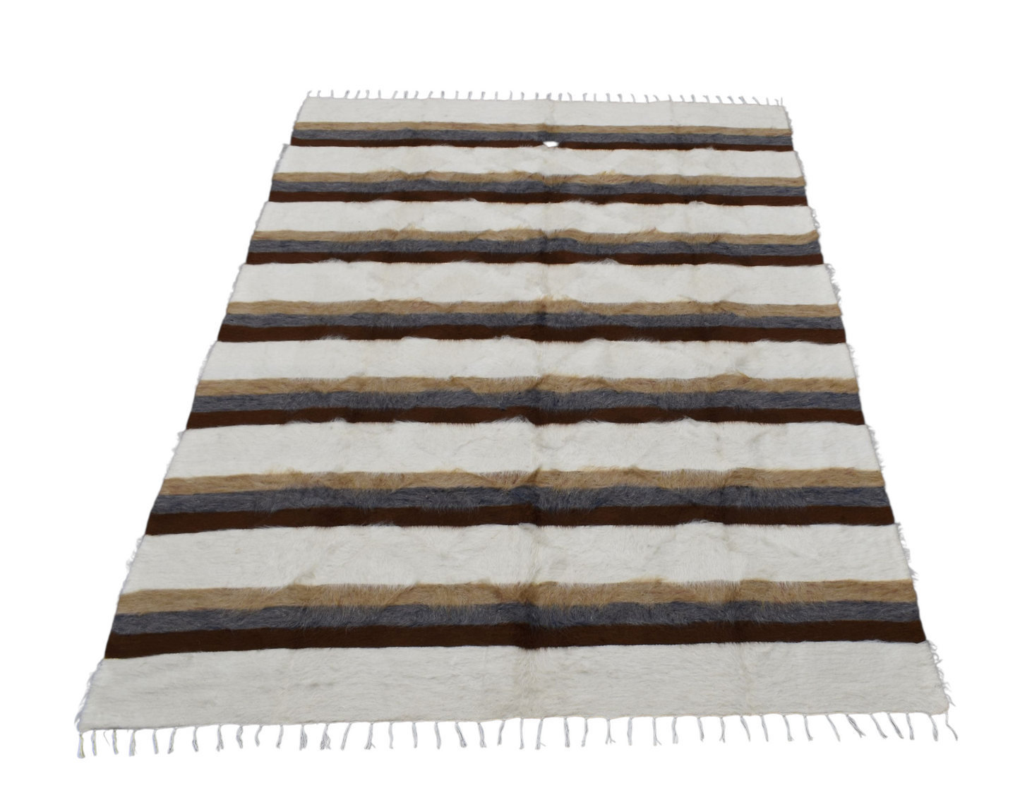 Kilim Antik El Dokuma Çizgili Çift Kişilik Tiftik Yün Siirt Battaniyesi Kilim 0733 - Yeni - Çok Renkli