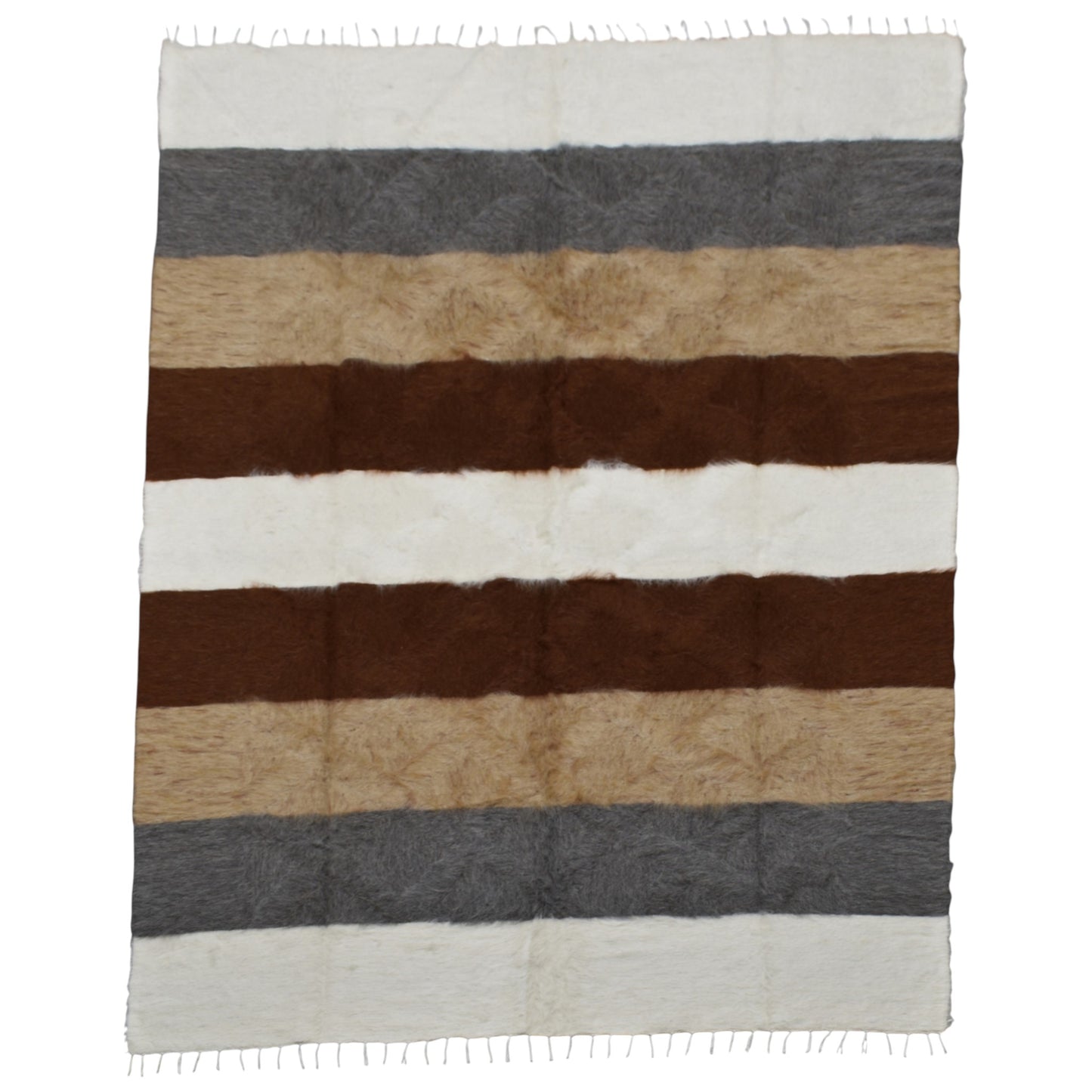 Kilim Antik El Dokuma Çubuklu Çift Kişilik Tiftik Yün Siirt Battaniyesi Kilim 0735 - Yeni - Çok Renkli