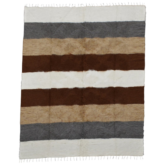 Kilim Antik El Dokuma Çubuklu Çift Kişilik Tiftik Yün Siirt Battaniyesi Kilim 0735 - Yeni - Çok Renkli