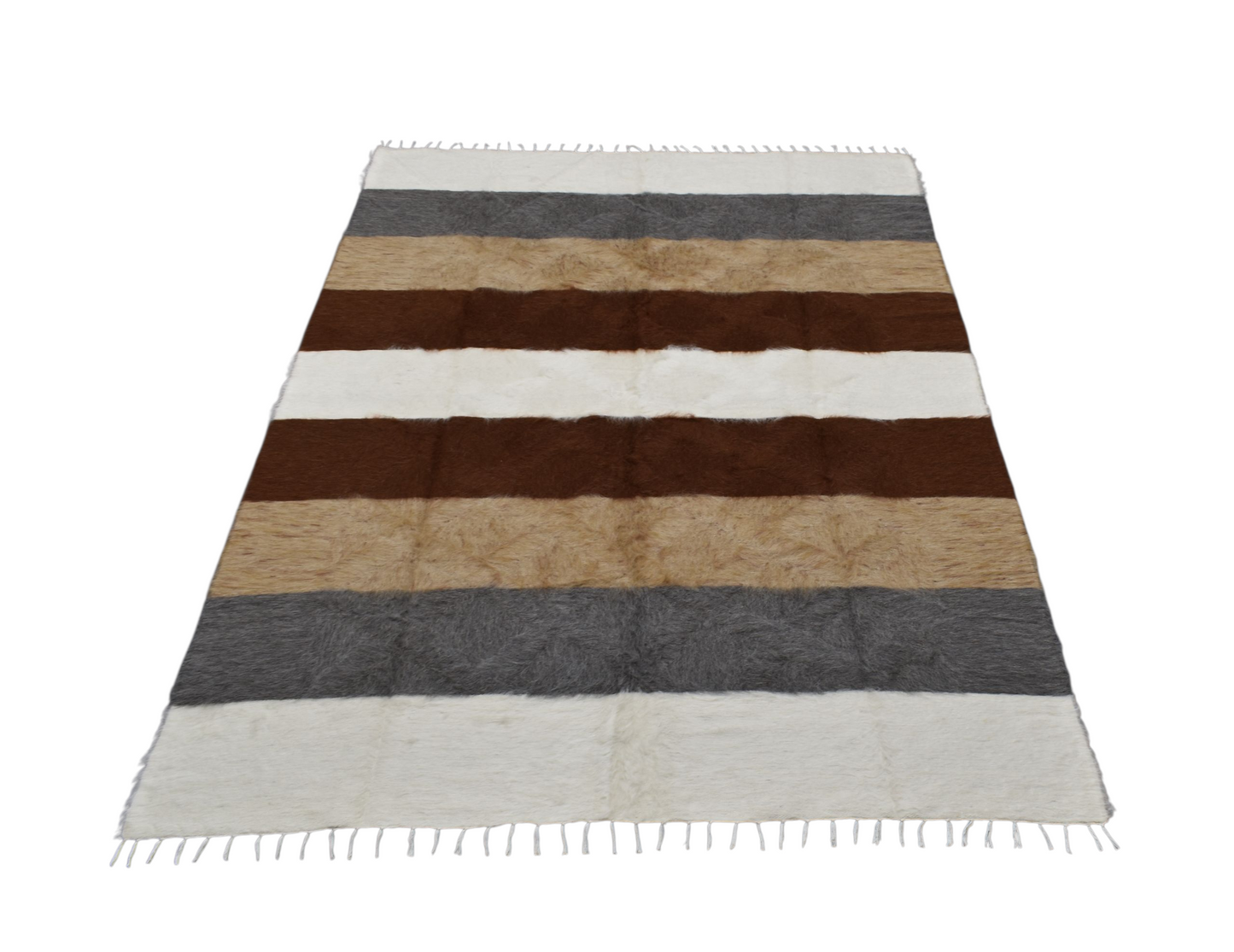 Kilim Antik El Dokuma Çubuklu Çift Kişilik Tiftik Yün Siirt Battaniyesi Kilim 0735 - Yeni - Çok Renkli