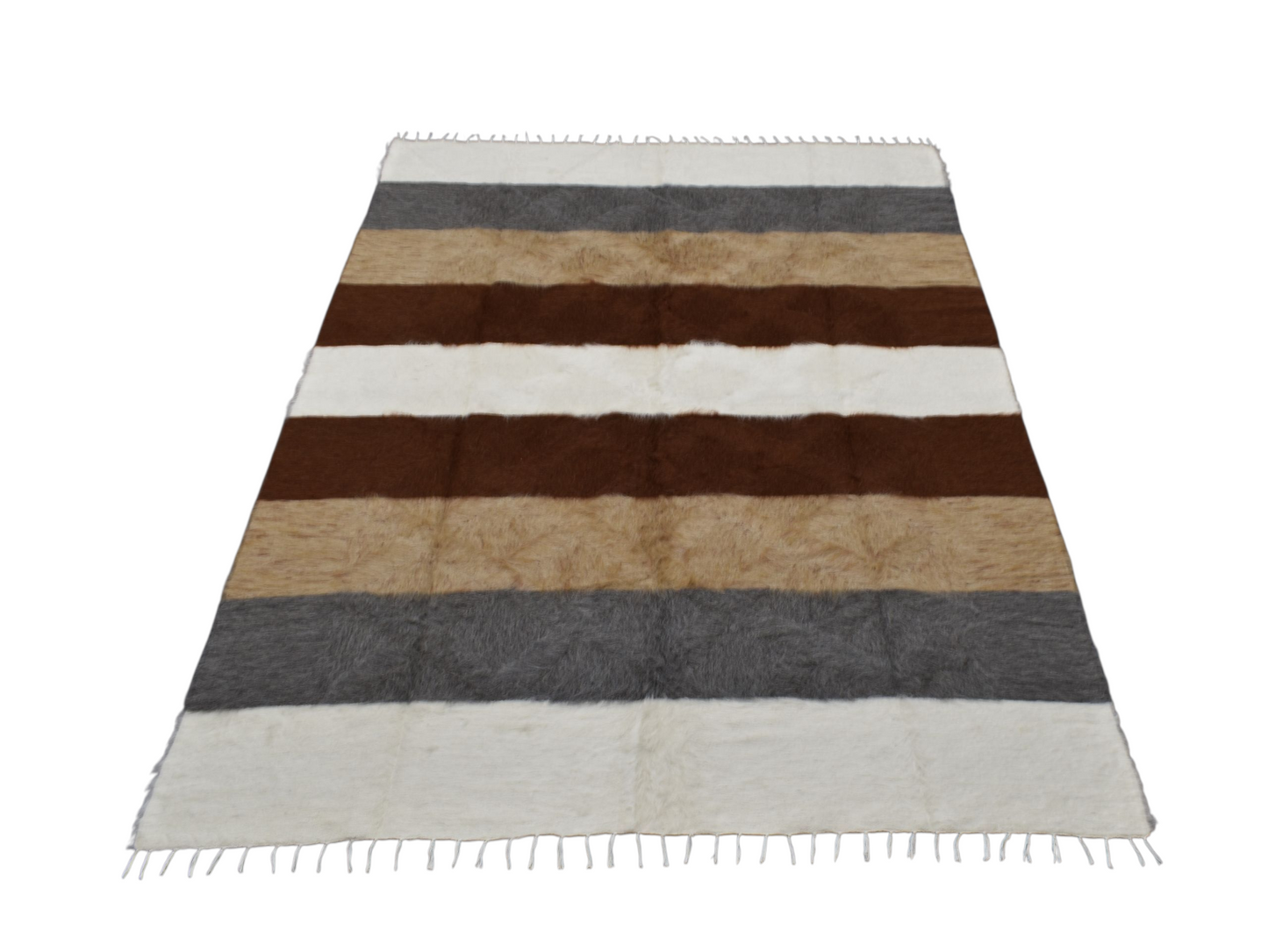 Kilim Antik El Dokuma Çubuklu Çift Kişilik Tiftik Yün Siirt Battaniyesi Kilim 0735 - Yeni - Çok Renkli