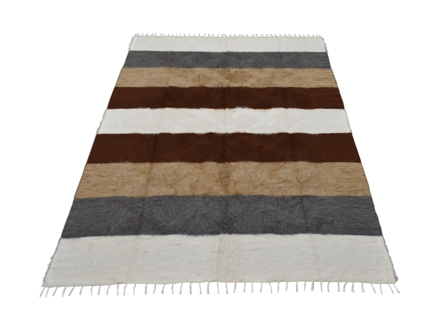 Kilim Antik El Dokuma Çubuklu Çift Kişilik Tiftik Yün Siirt Battaniyesi Kilim 0735 - Yeni - Çok Renkli