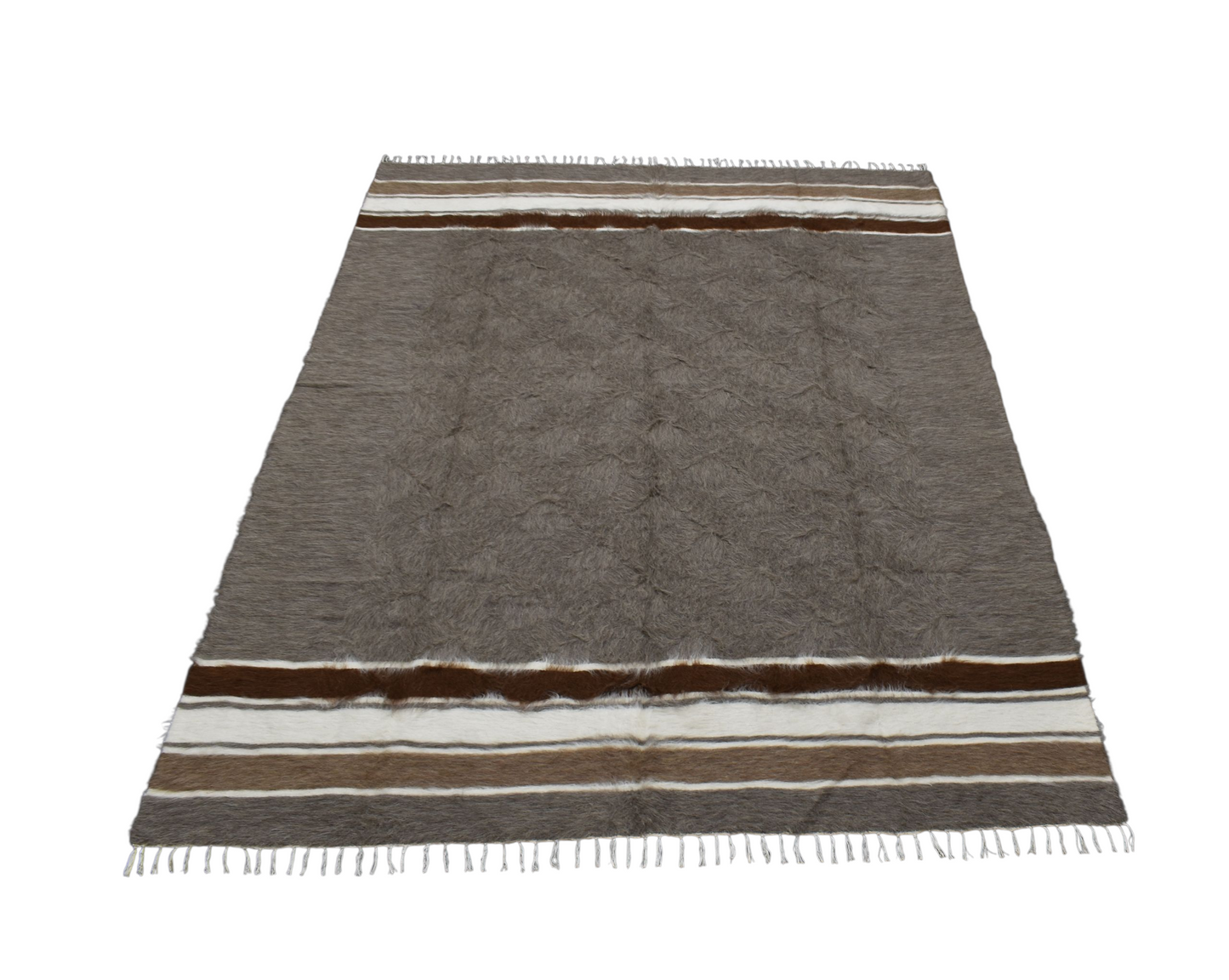 Kilim Antik El Dokuma Çift Kişilik Tiftik Yün Siirt Battaniyesi Kilim 0736 - Yeni - Gri