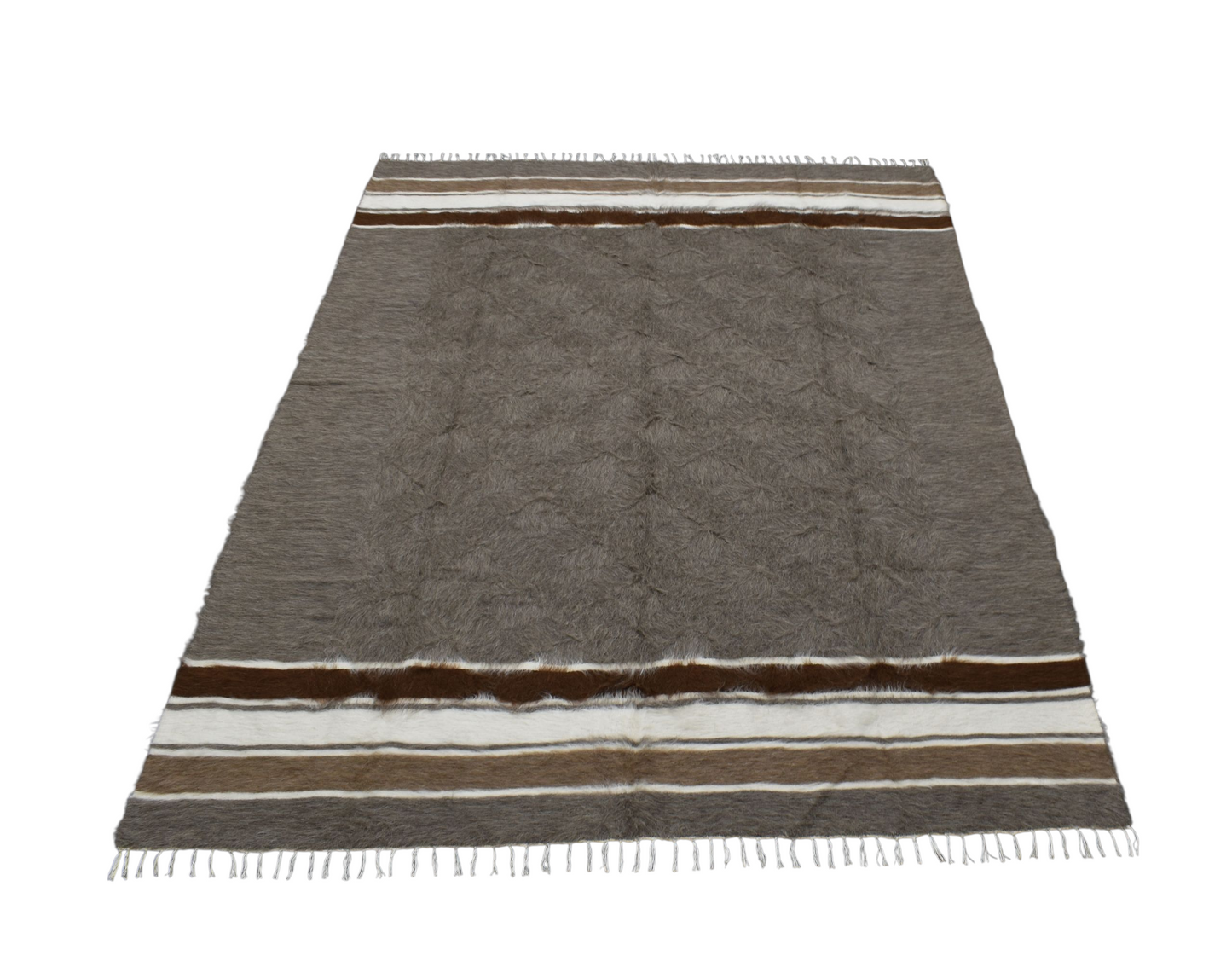 Kilim Antik El Dokuma Çift Kişilik Tiftik Yün Siirt Battaniyesi Kilim 0736 - Yeni - Gri