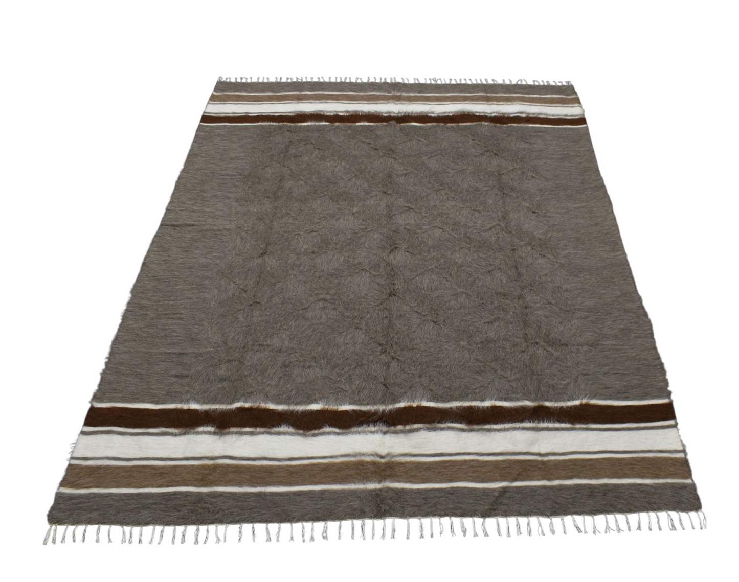 Kilim Antik El Dokuma Çift Kişilik Tiftik Yün Siirt Battaniyesi Kilim 0736 - Yeni - Gri