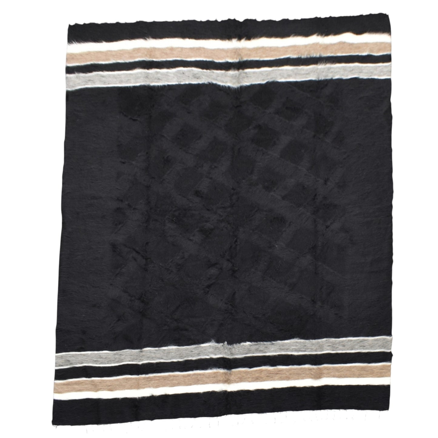 Kilim Antik El Dokuma Çift Kişilik Tiftik Yün Siirt Battaniyesi Kilim 0738 - Yeni - Siyah