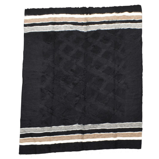 Kilim Antik El Dokuma Çift Kişilik Tiftik Yün Siirt Battaniyesi Kilim 0738 - Yeni - Siyah