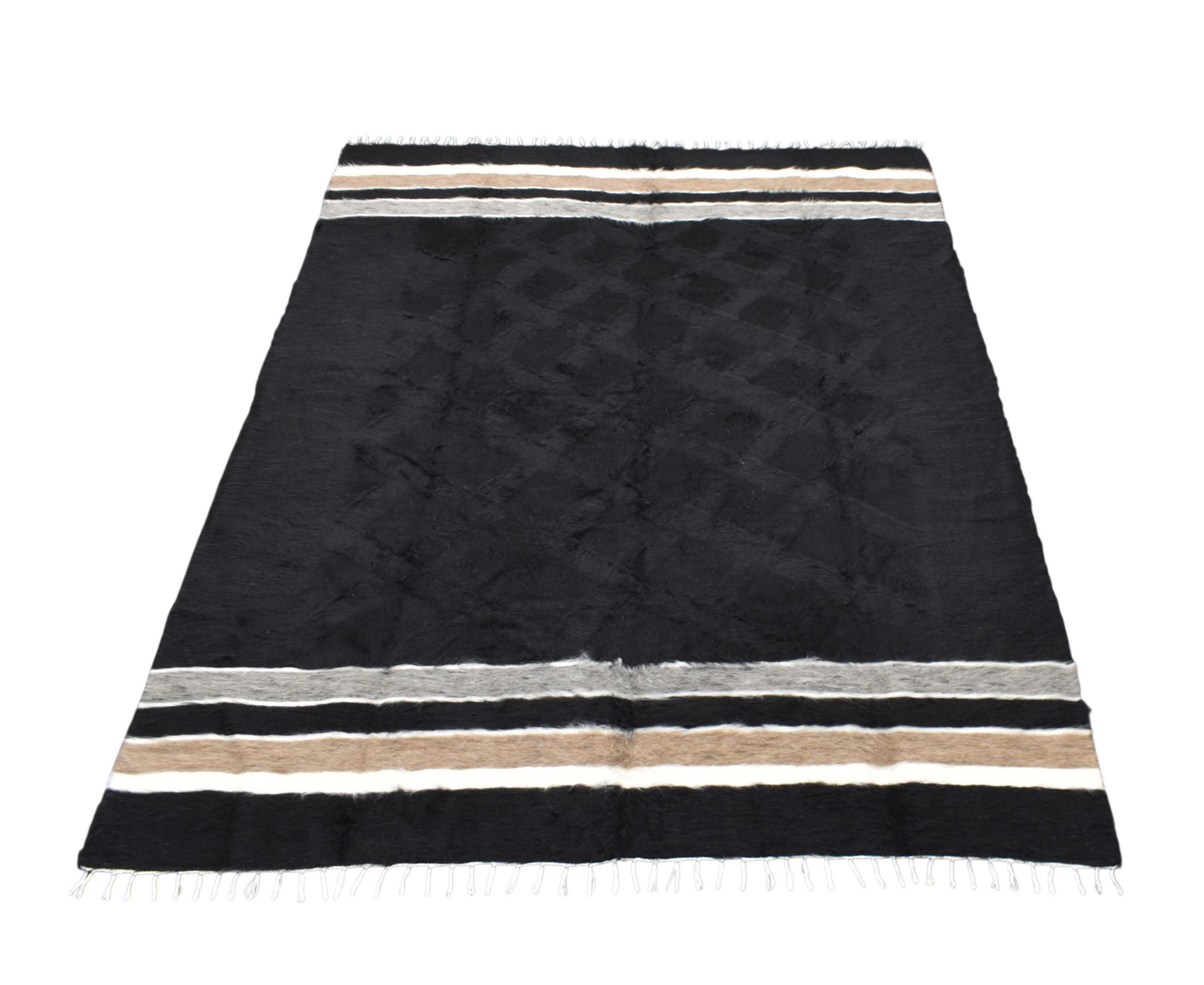 Kilim Antik El Dokuma Çift Kişilik Tiftik Yün Siirt Battaniyesi Kilim 0738 - Yeni - Siyah