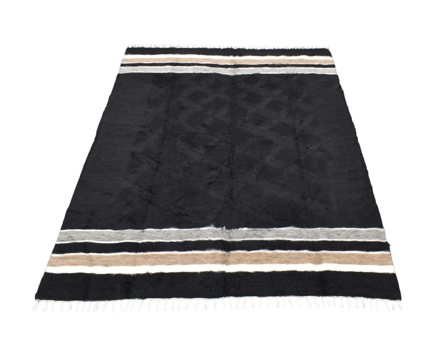 Kilim Antik El Dokuma Çift Kişilik Tiftik Yün Siirt Battaniyesi Kilim 0738 - Yeni - Siyah