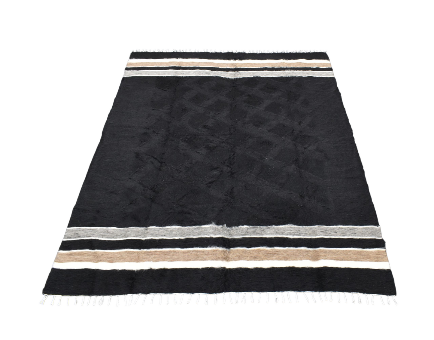 Kilim Antik El Dokuma Çift Kişilik Tiftik Yün Siirt Battaniyesi Kilim 0738 - Yeni - Siyah