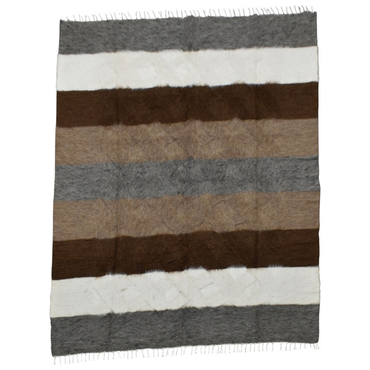 Kilim Antik El Dokuma Çizgili Çift Kişilik Tiftik Yün Siirt Battaniyesi Kilim 0740 - Yeni - Çok Renkli