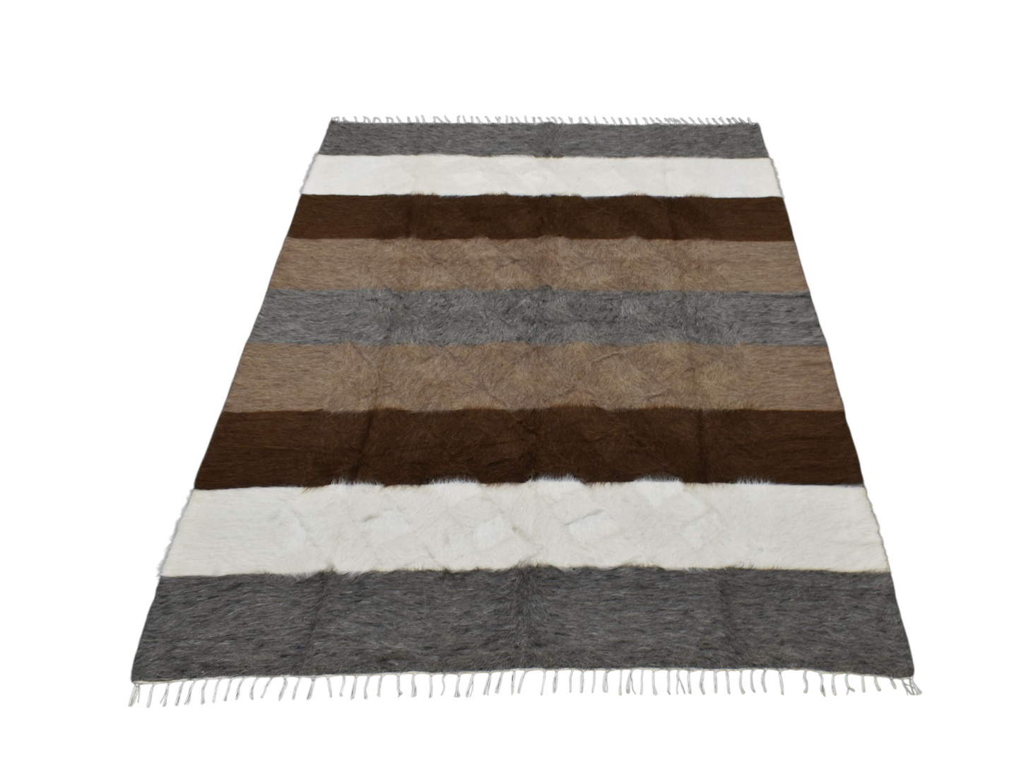 Kilim Antik El Dokuma Çizgili Çift Kişilik Tiftik Yün Siirt Battaniyesi Kilim 0740 - Yeni - Çok Renkli