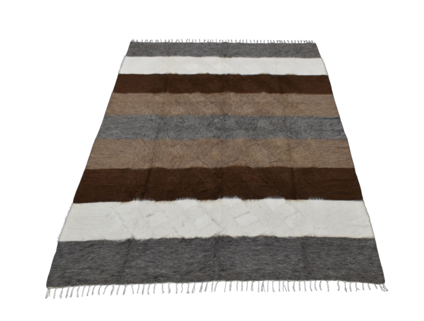 Kilim Antik El Dokuma Çizgili Çift Kişilik Tiftik Yün Siirt Battaniyesi Kilim 0740 - Yeni - Çok Renkli