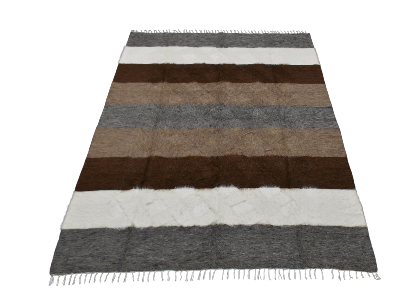 Kilim Antik El Dokuma Çizgili Çift Kişilik Tiftik Yün Siirt Battaniyesi Kilim 0740 - Yeni - Çok Renkli