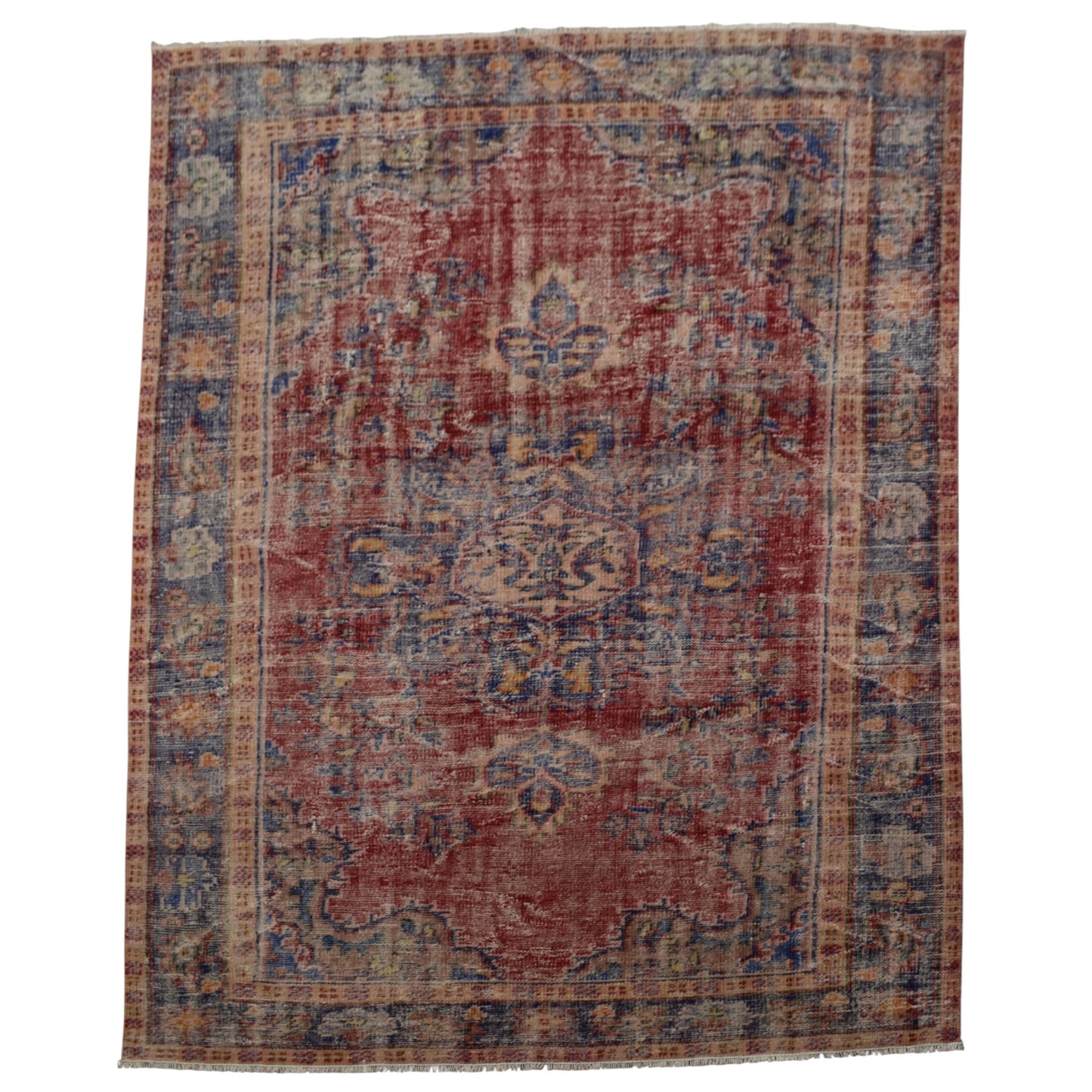 Kilim Antik El Dokuma Eskitme Göbekli Yün Salon Halısı 0745 - Vintage - Çok Renkli