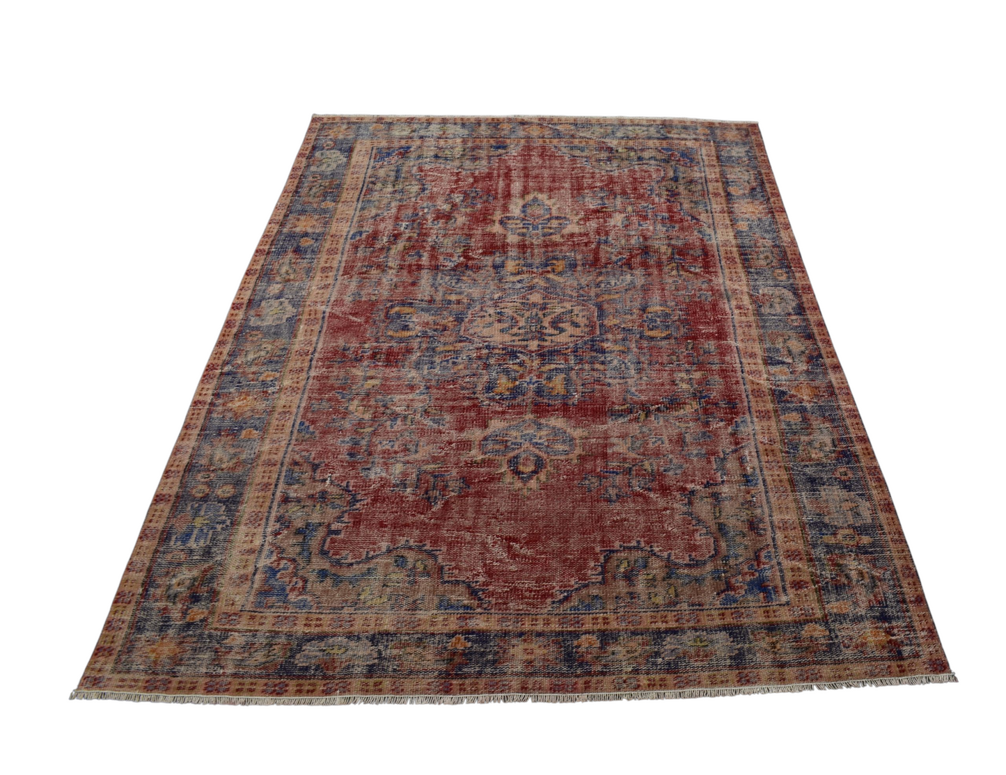 Kilim Antik El Dokuma Eskitme Göbekli Yün Salon Halısı 0745 - Vintage - Çok Renkli