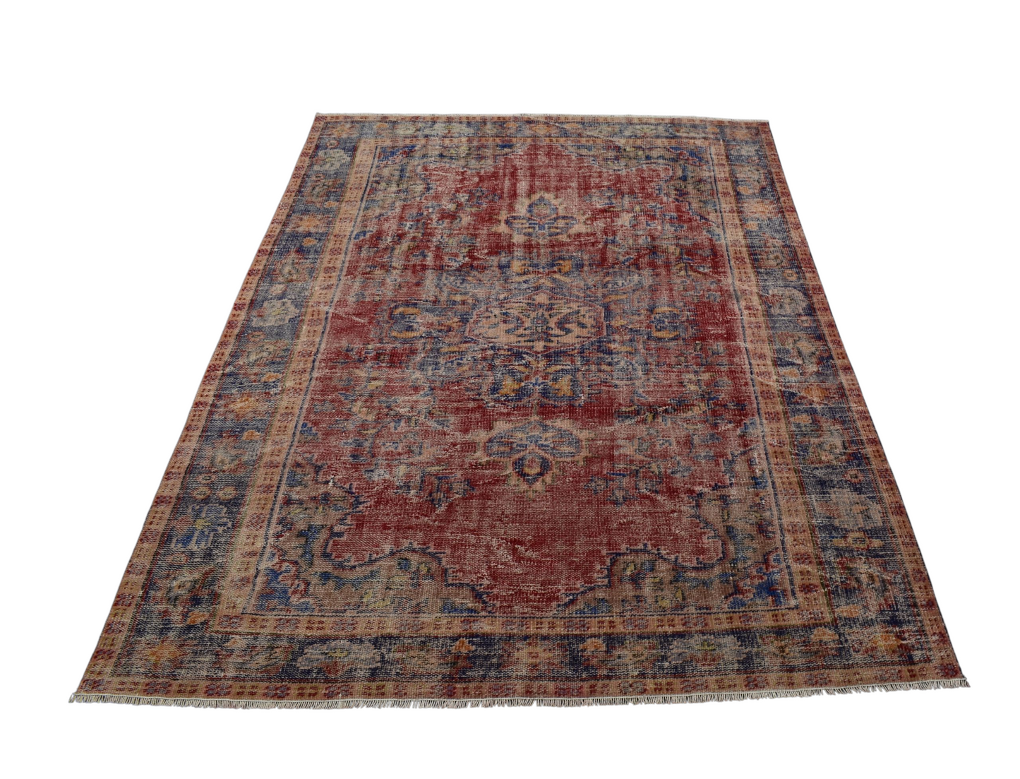 Kilim Antik El Dokuma Eskitme Göbekli Yün Salon Halısı 0745 - Vintage - Çok Renkli