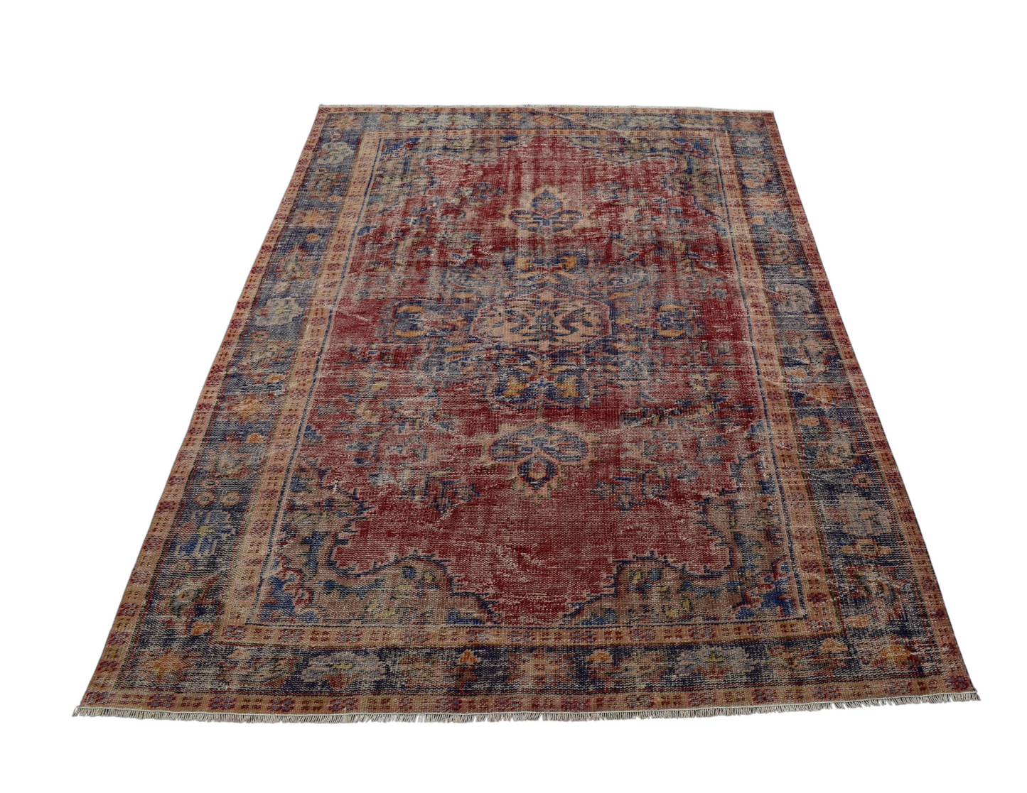 Kilim Antik El Dokuma Eskitme Göbekli Yün Salon Halısı 0745 - Vintage - Çok Renkli