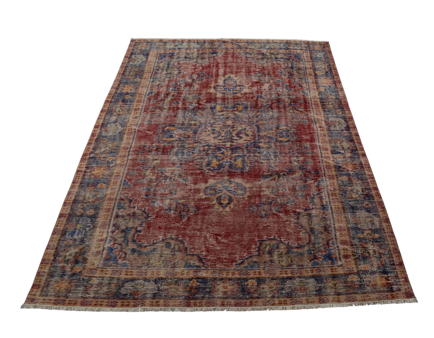 Kilim Antik El Dokuma Eskitme Göbekli Yün Salon Halısı 0745 - Vintage - Çok Renkli