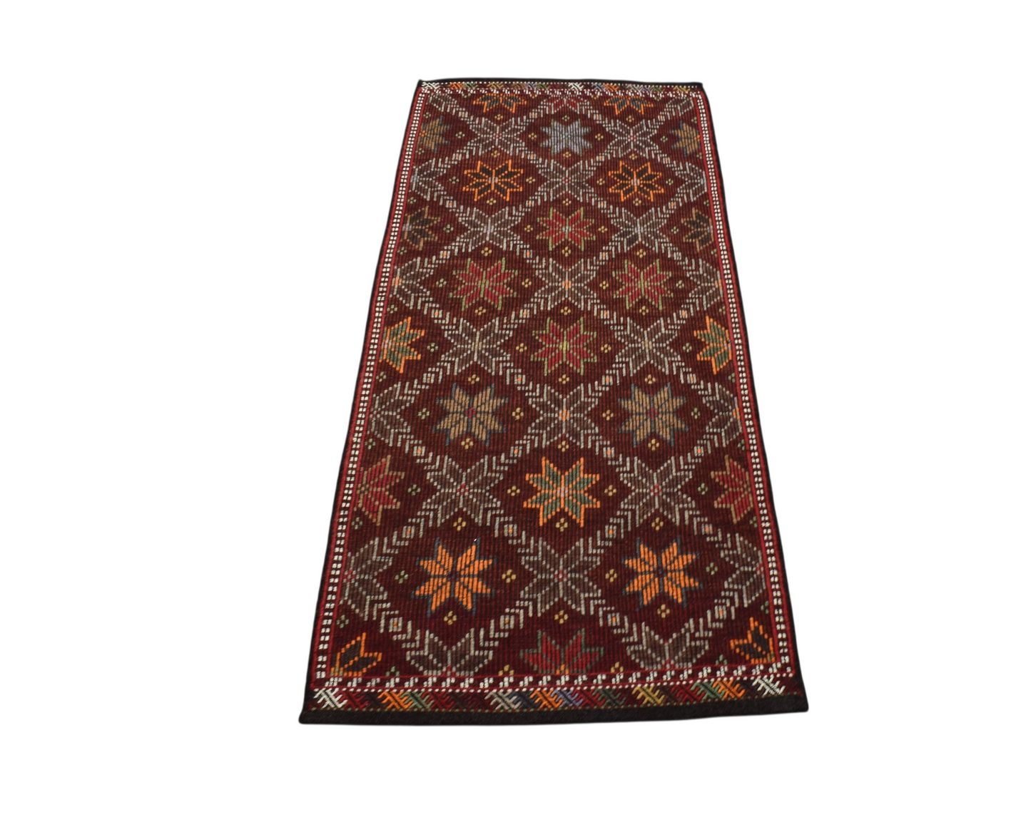 Kilim Antik El Dokuması Çiçekli Karapınar Yörük Yün Cecim Kilim 0747 - Yeni - Çok Renkli