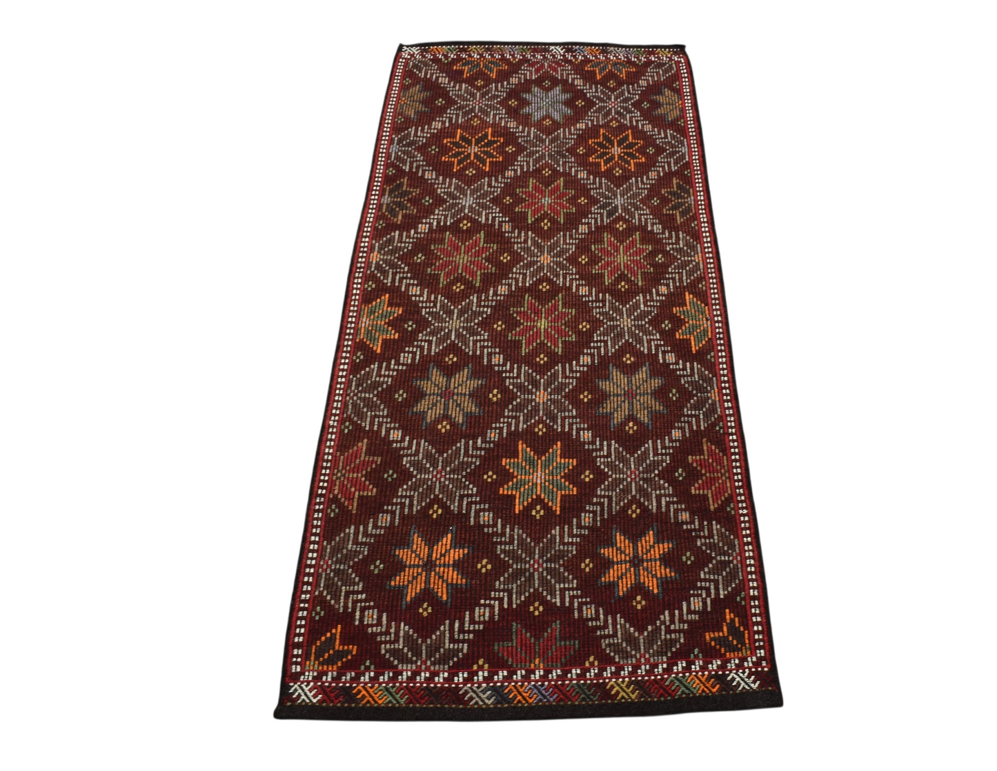 Kilim Antik El Dokuması Çiçekli Karapınar Yörük Yün Cecim Kilim 0747 - Yeni - Çok Renkli